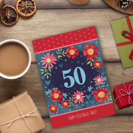 Nombre personalizado 50º cumpleaños Tarjeta floral