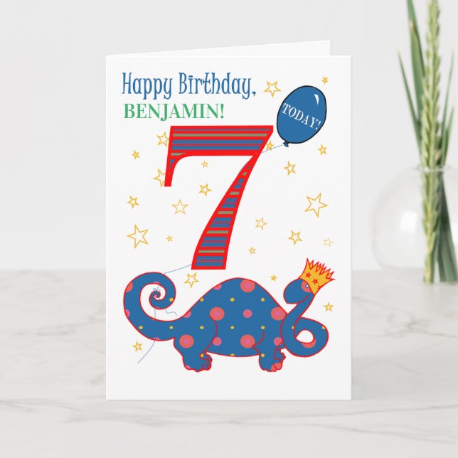 Nombre personalizado 7 cumpleaños con tarjeta de d (Anverso)