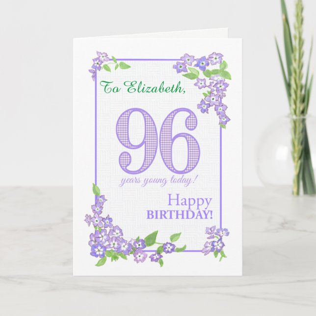 Nombre personalizado 96º cumpleaños con tarjeta de (Anverso)
