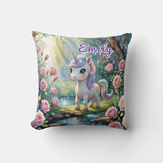 Nombre personalizado Almohada cuadrada de unicorni (Anverso)
