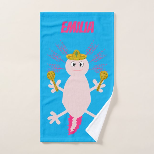 Nombre personalizado Axolotl del Día de los Muerto (Toalla de mano)