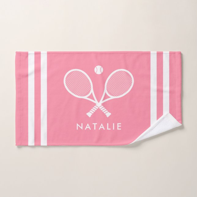 Nombre personalizado Bandas rosadas de tenis (Toalla de mano)