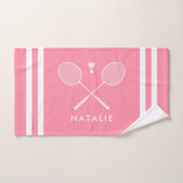 Nombre personalizado Bandejas rosadas de Badminton (Toalla de mano)