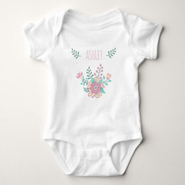 Nombre personalizado Bebé Floral Chica Jersey Body (Anverso)