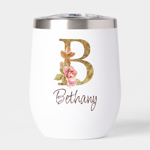 Nombre personalizado Blush rosas rosadas hoja dora