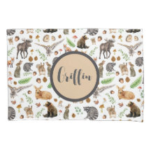 Nombre personalizado Boy Pillow Funda Forest Anima