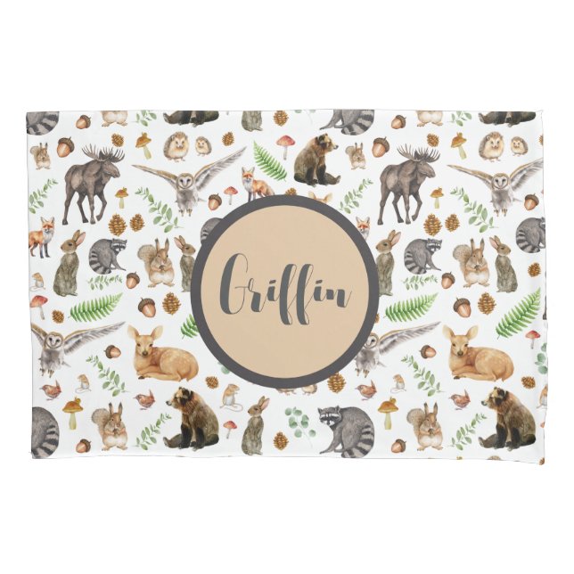 Nombre personalizado Boy Pillow Funda Forest Anima (Anverso)