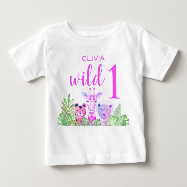 Nombre personalizado camiseta niña rosa Wild One A (Anverso)