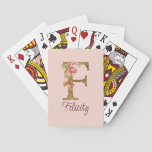 Nombre personalizado Carta F Oro Hoja Rosas Rosa P