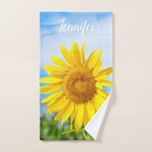 Nombre personalizado de foto de girasol (Toalla de mano)