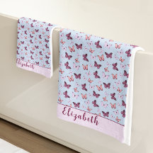 Nombre personalizado de mariposa azul y rosa curad