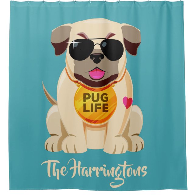 Nombre personalizado de Pug Life y cortina de duch (Anverso)