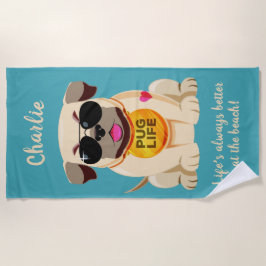 Nombre personalizado de Pug Life y toalla de playa