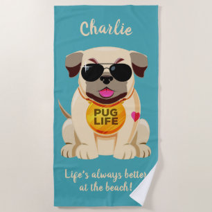 Nombre personalizado de Pug Life y toalla de playa