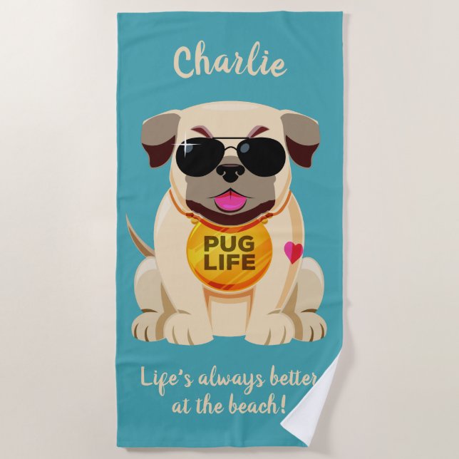 Nombre personalizado de Pug Life y toalla de playa (Anverso)