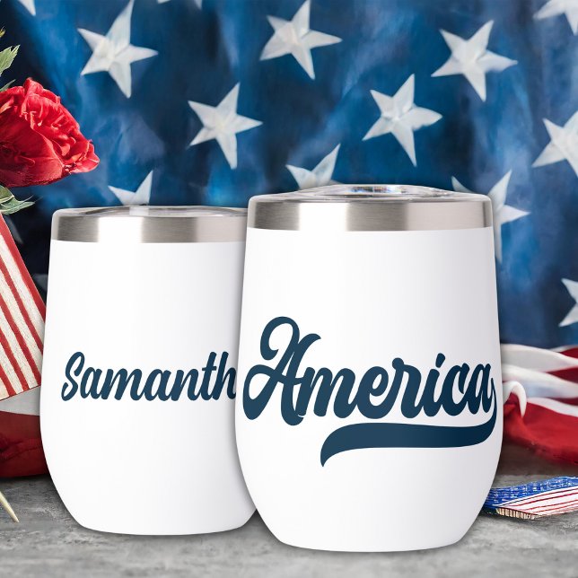 Nombre personalizado de Retro USA America (Retro USA America Personalized Name Thermal Wine Tumbler.  Just add your name.)