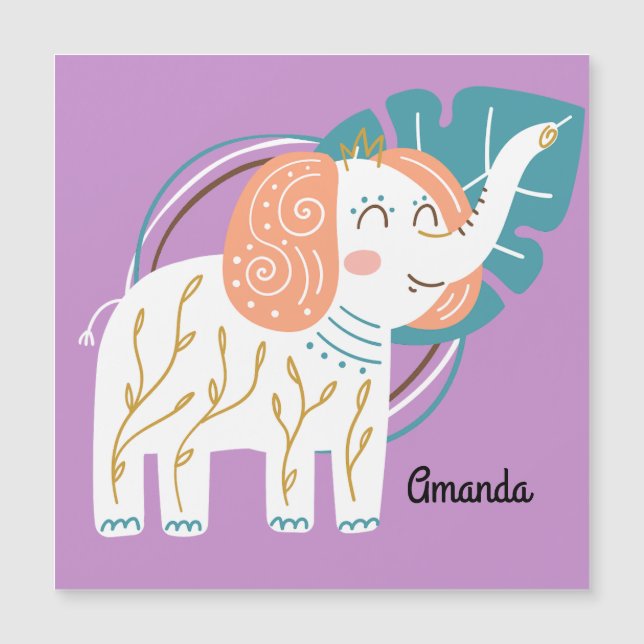 Nombre personalizado del pequeño elefante Boho (Anverso)