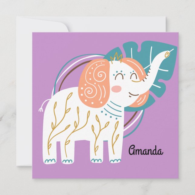 Nombre personalizado del pequeño elefante Boho (Anverso)