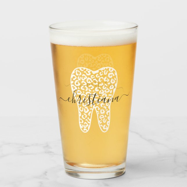 Nombre personalizado Dental Leopard Print Tooth (Anverso (lleno))