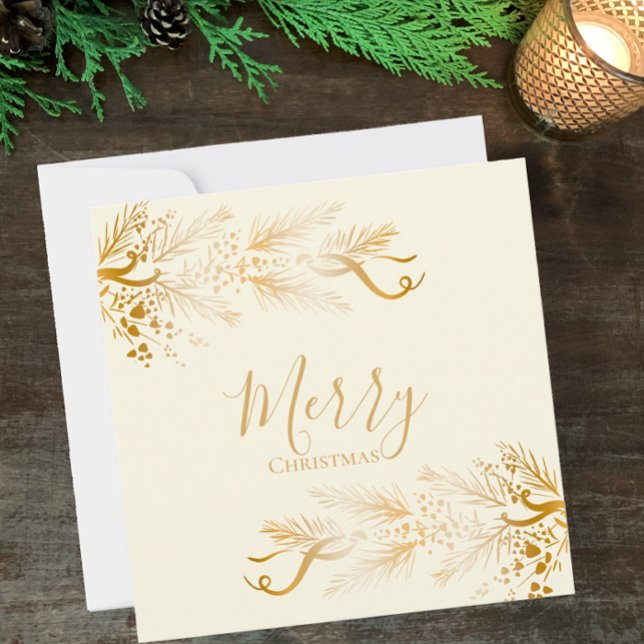 Nombre Personalizado Elegante Único Feliz Navidad (Personalize this original design golden cream Merry Christmas greeting card with family name custom )