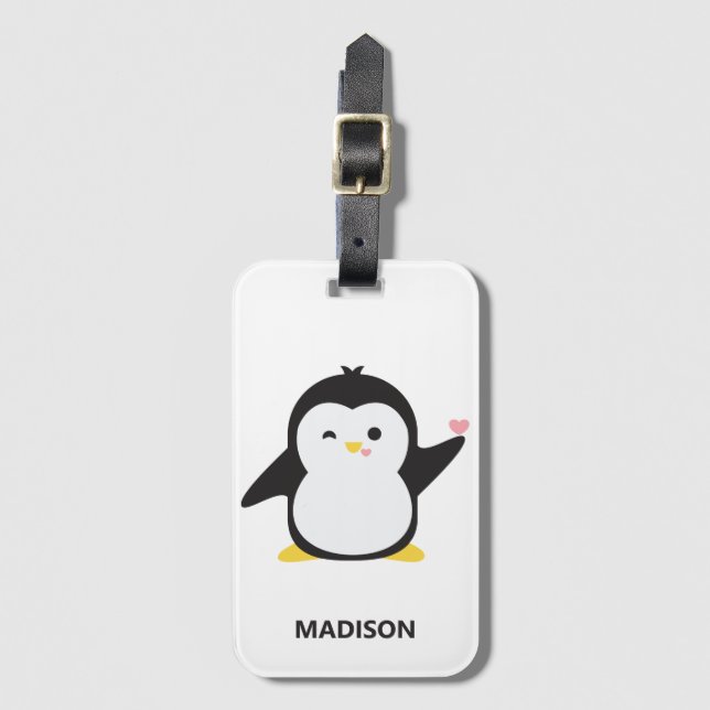 Nombre personalizado etiqueta de equipaje de pingü (Anverso vertical)