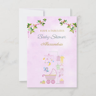 Nombre personalizado Fairy Pink Pram Baby Shower