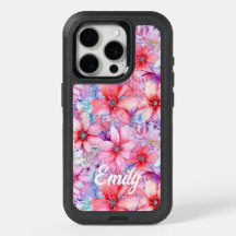 Nombre personalizado floral acuarela rosa púrpura