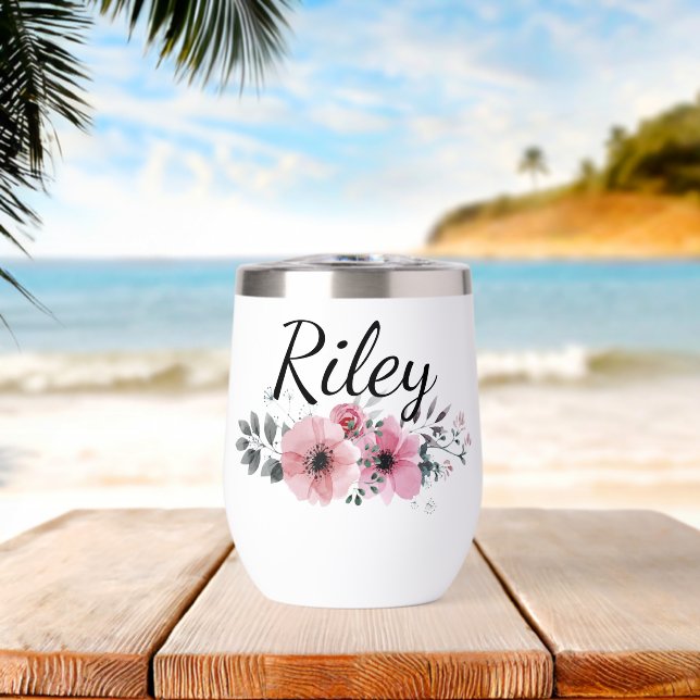 Nombre Personalizado Floral Rosa Personalizada (Playa (girada))