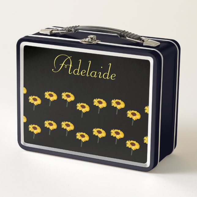 Nombre personalizado girasoles amarillos en negro (Anverso)
