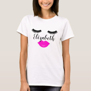 Nombre personalizado Girly Lips y Lazas Camiseta R