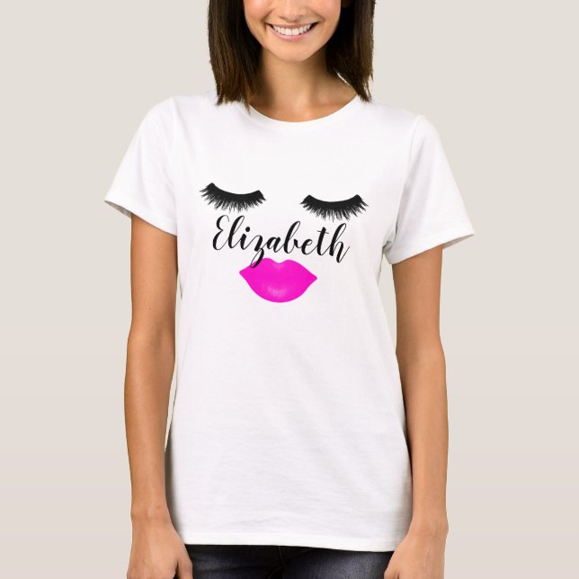 Nombre personalizado Girly Lips y Lazas Camiseta R (Anverso)