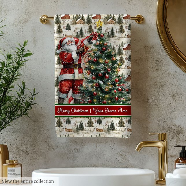 Nombre personalizado Juego de regalo de toalla de  (Chic Santa Claus Christmas Bath Towel Set)