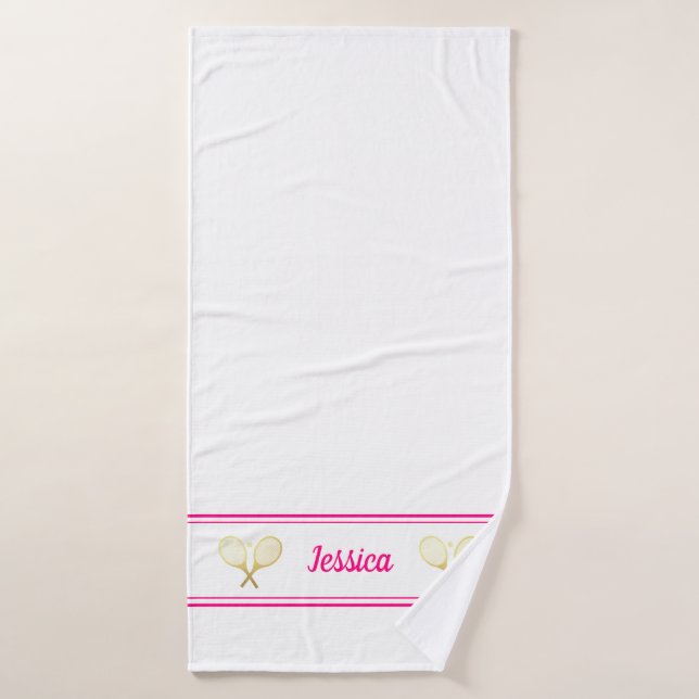 Nombre personalizado Jugador de tenis Blanco rosa  (Toalla de baño)