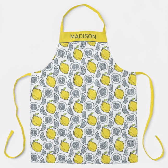 Nombre personalizado Lemon Pattern delantales (Anverso)