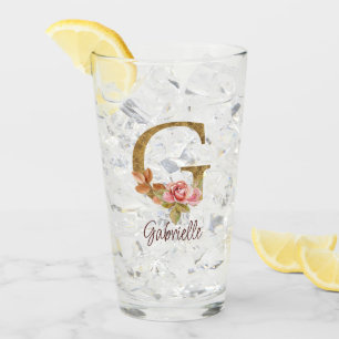 Nombre personalizado letra G oro lámina rosas rosa