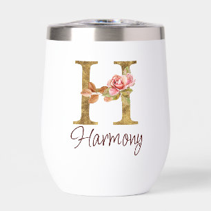 Nombre personalizado letra H Lámina de oro rosas r