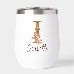 Nombre personalizado letra I hoja dorada rosas ros