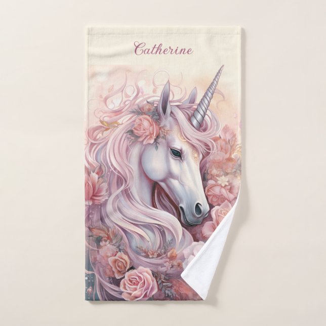 Nombre personalizado lindo unicornio (Toalla de mano)