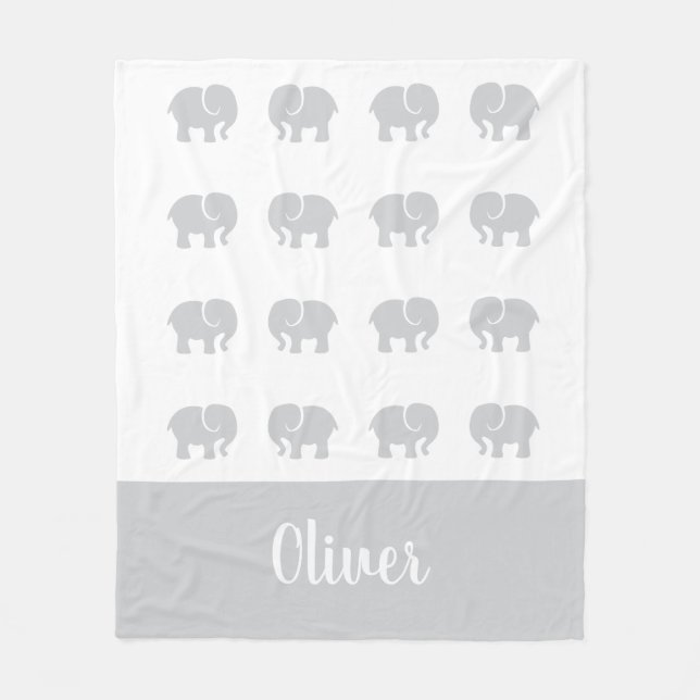 Nombre personalizado manta de bebé de elefante gri (Anverso)