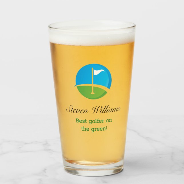 Nombre personalizado Mejor Glass de Cerveza Golfer (Anverso (lleno))