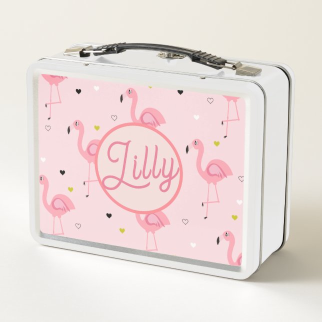 Nombre Personalizado Moderno Flamingo Y Flores Ros (Reverso)