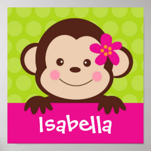 Nombre personalizado Mono lindo Arte Imprimir niño