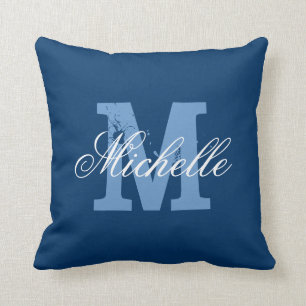 Nombre personalizado monograma almohada azul marin
