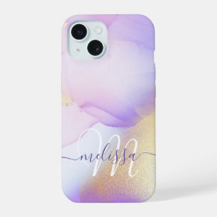 Nombre personalizado Monograma color de agua púrpu