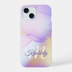 Nombre personalizado Monograma color de agua púrpu