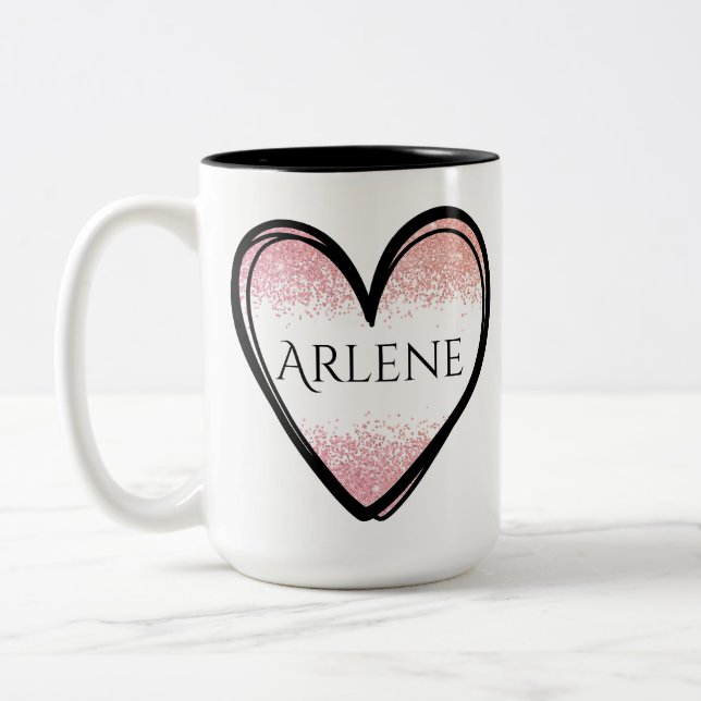 Nombre personalizado Mug de corazón, Copa de café  (Izquierda)