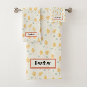Nombre personalizado naranja hojas tropicales crem
