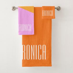 Nombre personalizado Naranja rosa amarillo geométr