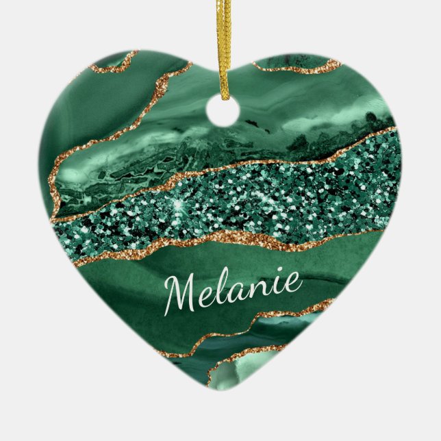 Nombre personalizado Ornamento de Navidad de oro v (Frente)