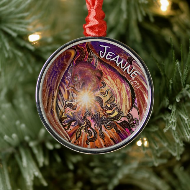 Nombre personalizado Ornamento Solar Burst Hawk (Árbol)
